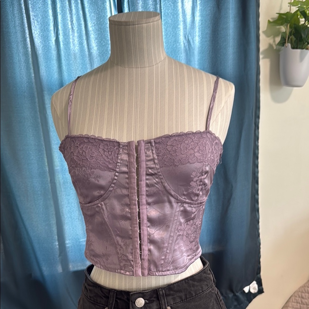 pacsun Lavender Satin Lace Bustier Top